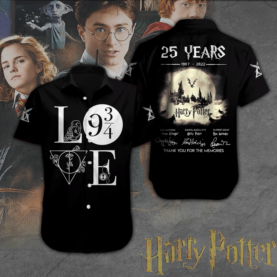 Harry Potter 25 Years Anniversary Love 9 3/4 Black Hawaiian Shirt And Short