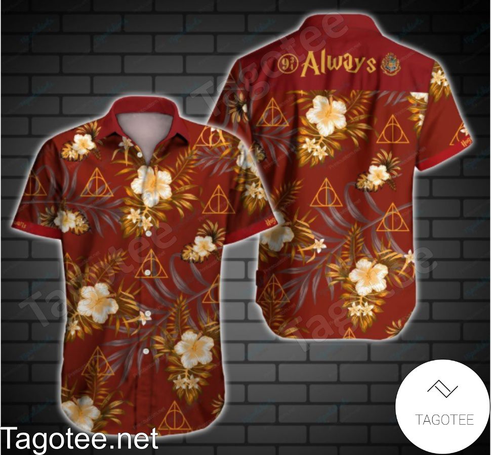 Harry Potter Always Orange Tropical Floral Red Hawaiian Shirt