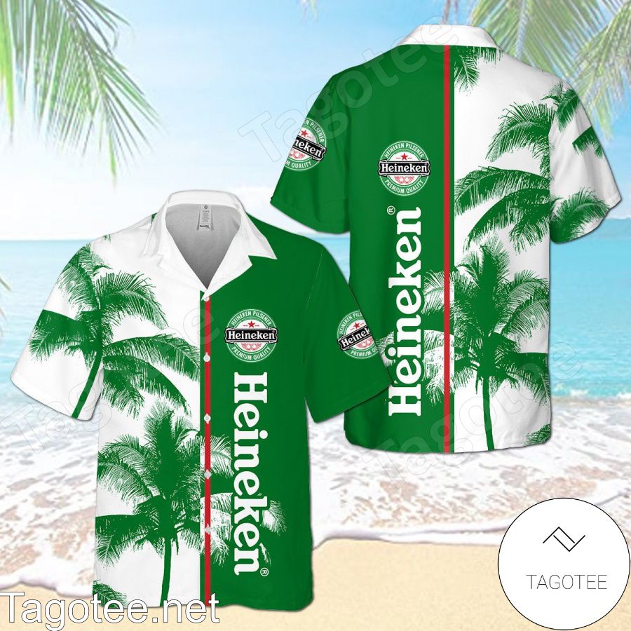 Heineken Palm Tree White Green Hawaiian Shirt And Short