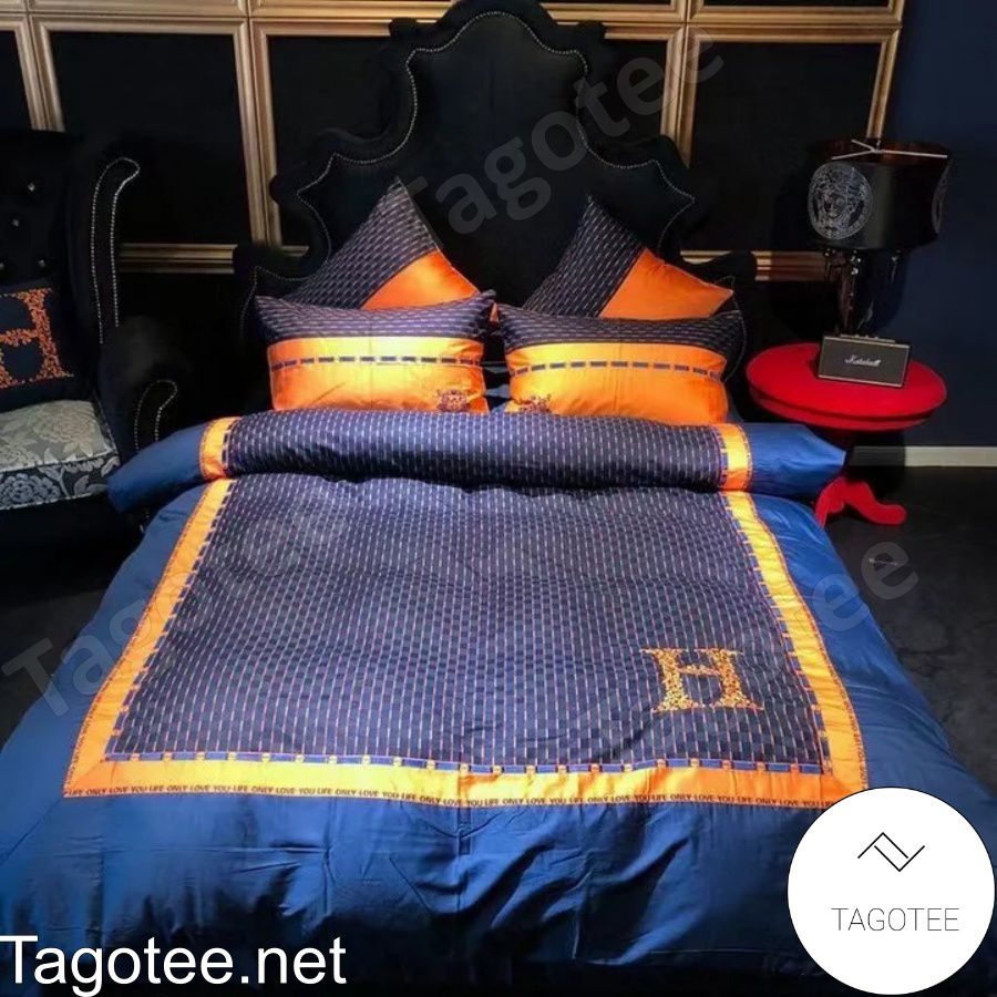 Hermes H Logo Blue Basic Luxury Bedding Set