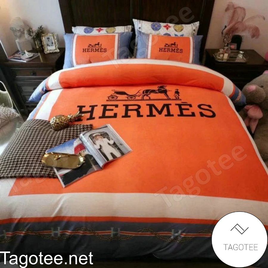Hermes Luxury Brand Chain Orange Bedding Set
