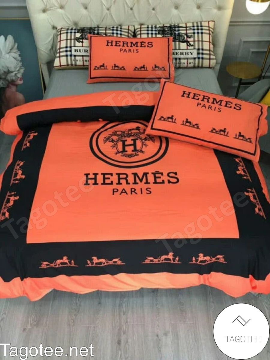 Hermes Paris Horse Drawn Carriage Orange Luxury Bedding Set