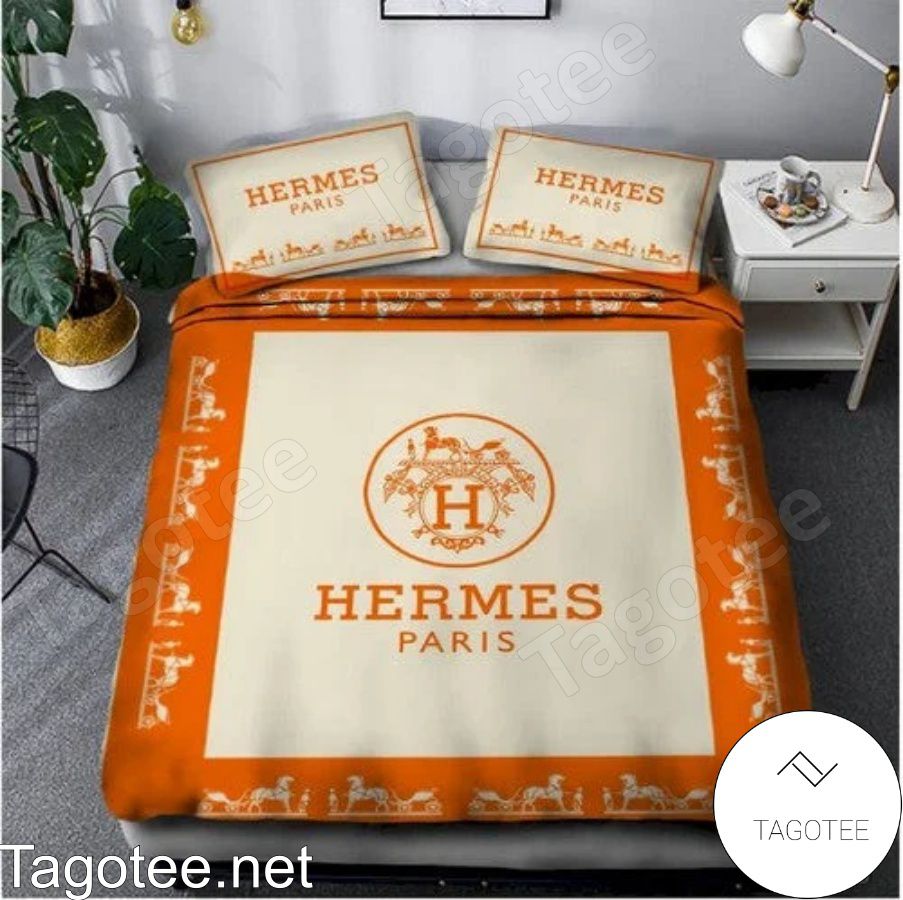 Hermes Paris Luxury Brand Loô Orange Border Bedding Set