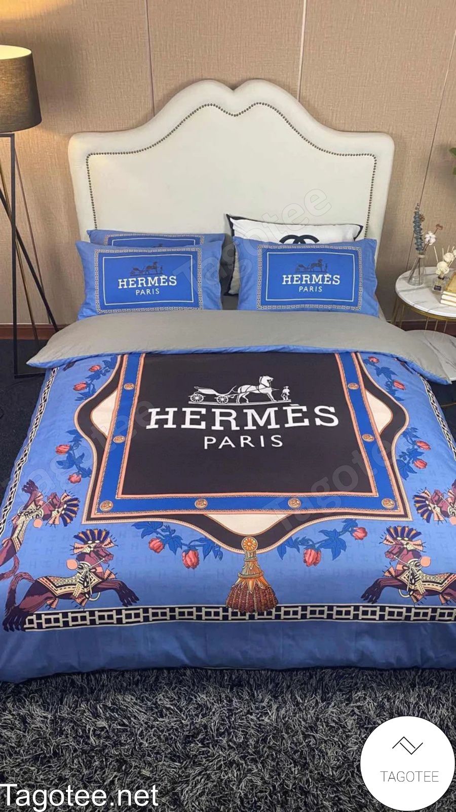 Hermes Paris Luxury Brand Native Horse Blue Bedding Set