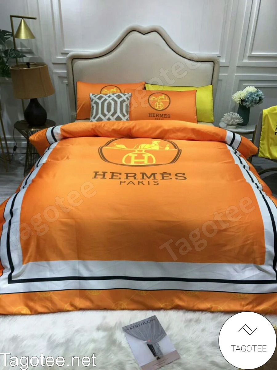 Hermes Paris Luxury Brand Style Basic Orange Bedding Set