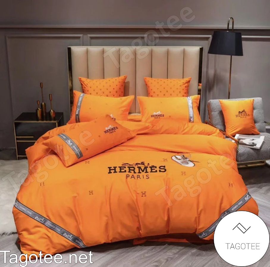 Hermes Paris Orange Luxury Brand Bedding Set