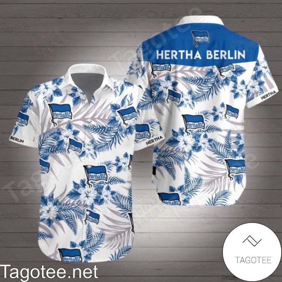 Hertha Berlin Blue Tropical Floral White Hawaiian Shirt