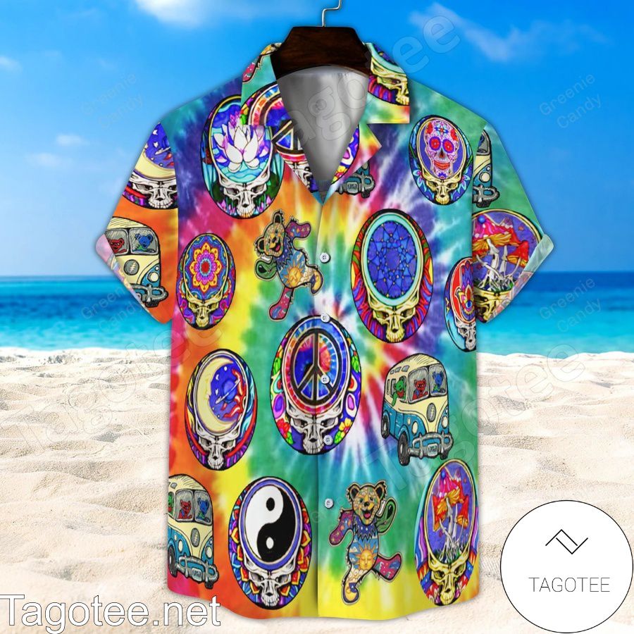 Hippie Grateful Dead Tiedye Hawaiian Shirt And Short
