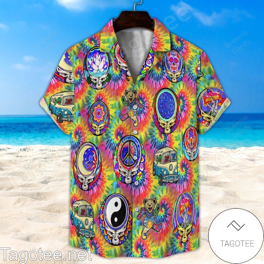 Hippie Grateful Dead Tiedye Pattern Hawaiian Shirt And Short