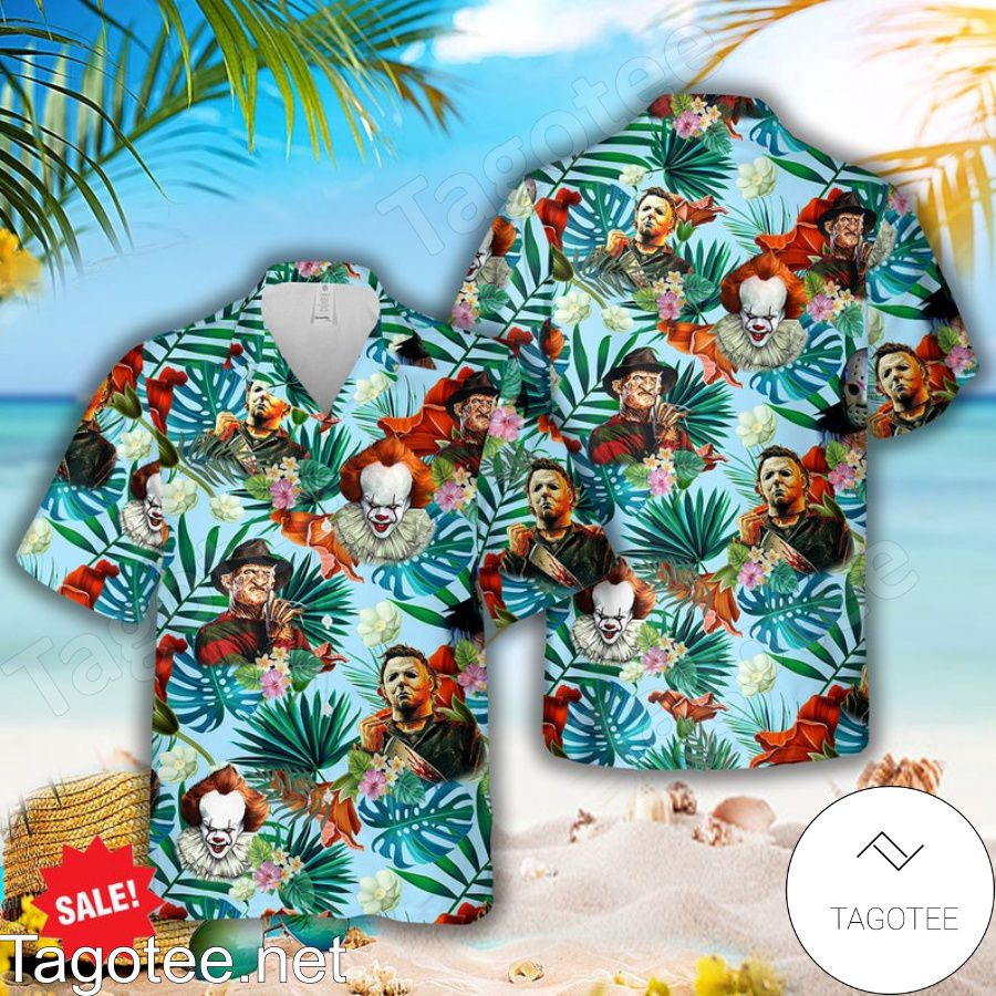 Horror Movie Characters IT Tropical Forest Light Blue Hawaiian Shirt And Short