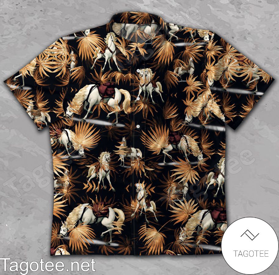 Horse Brown Palm Leaves Black Hawaiian Shirt