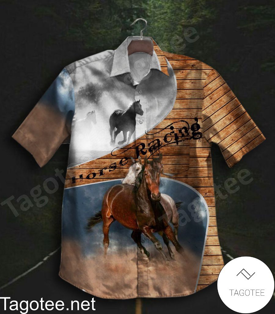 Horse Racing Wood Background Hawaiian Shirt