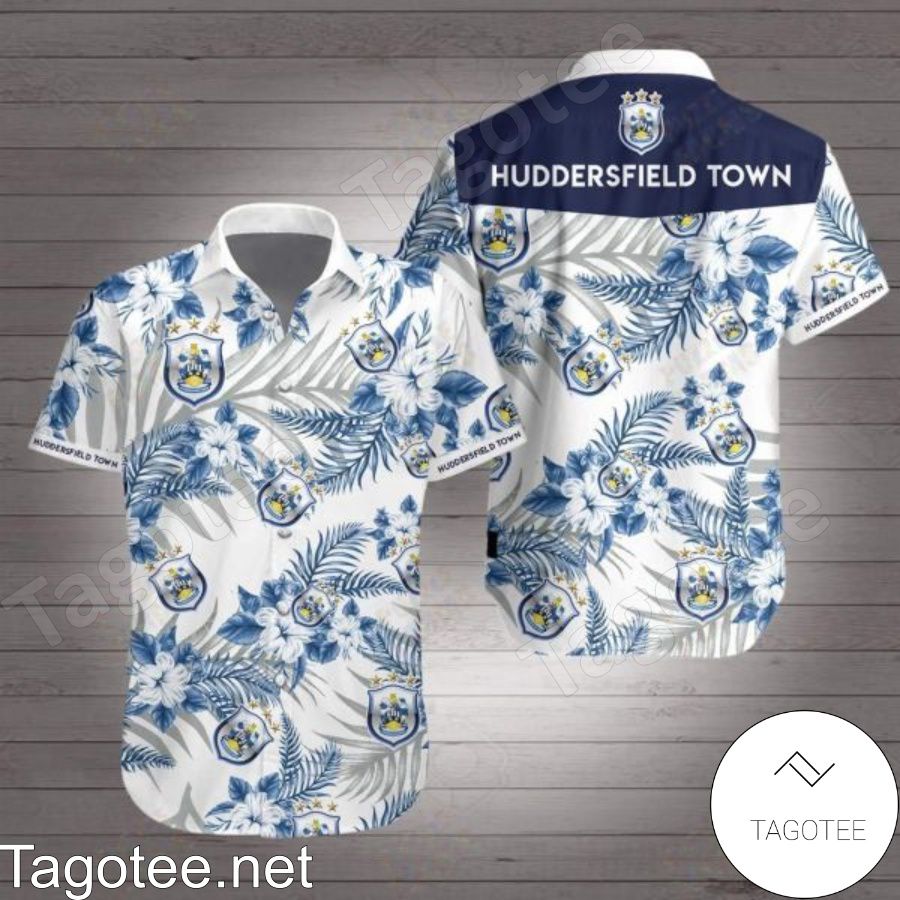Huddersfield Town Blue Tropical Floral White Hawaiian Shirt