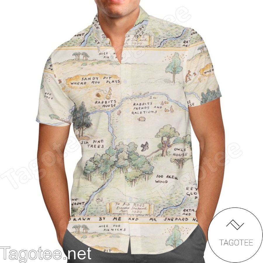 Hundred Acre Wood Map Winnie The Pooh Disney Cartoon Graphics Inspired Hawaiian Shirt And Short