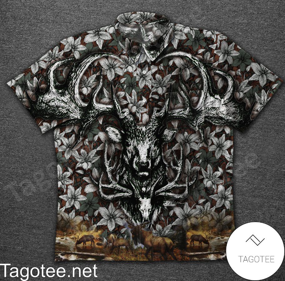 Hunting Holic Deer Flower Pattern Hawaiian Shirt