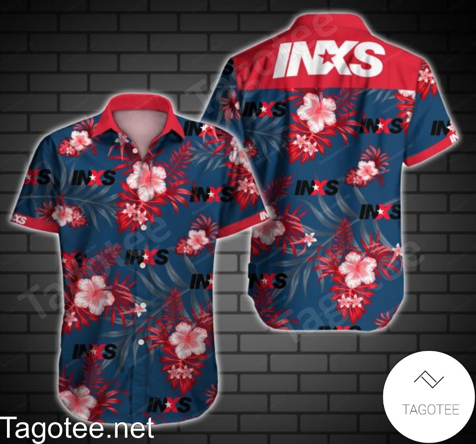 Inxs Red Tropical Floral Navy Hawaiian Shirt