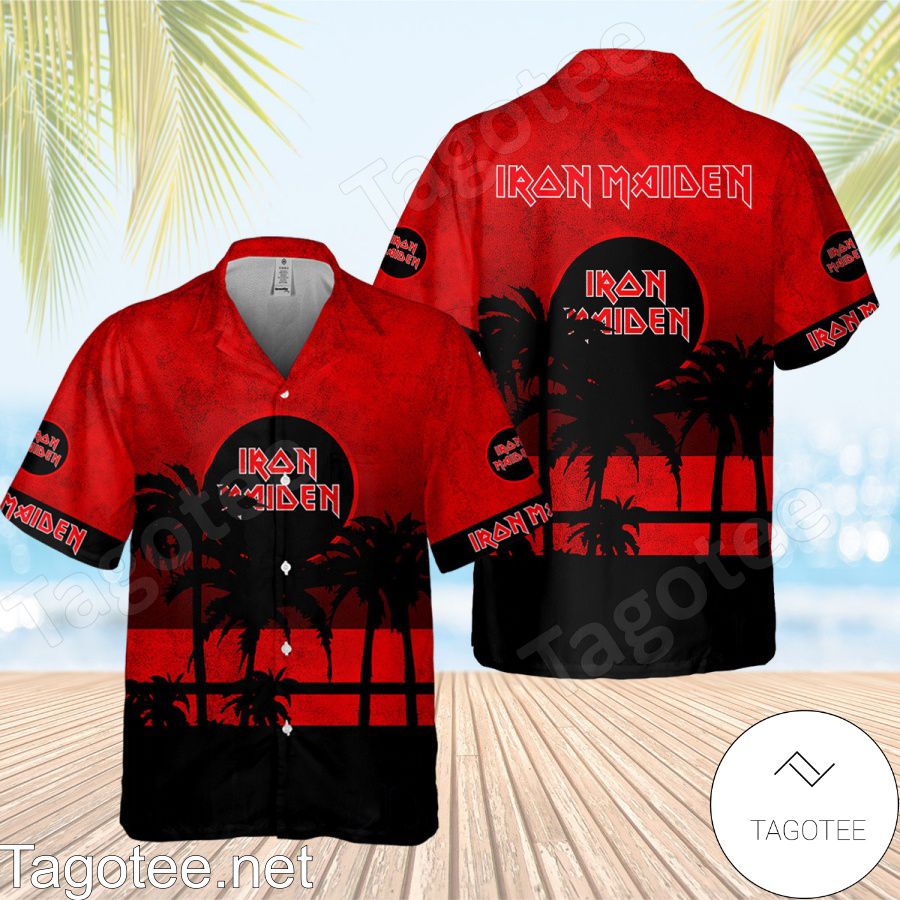 Iron Maiden Palm Tree Red Black Hawaiian Shirt And Short