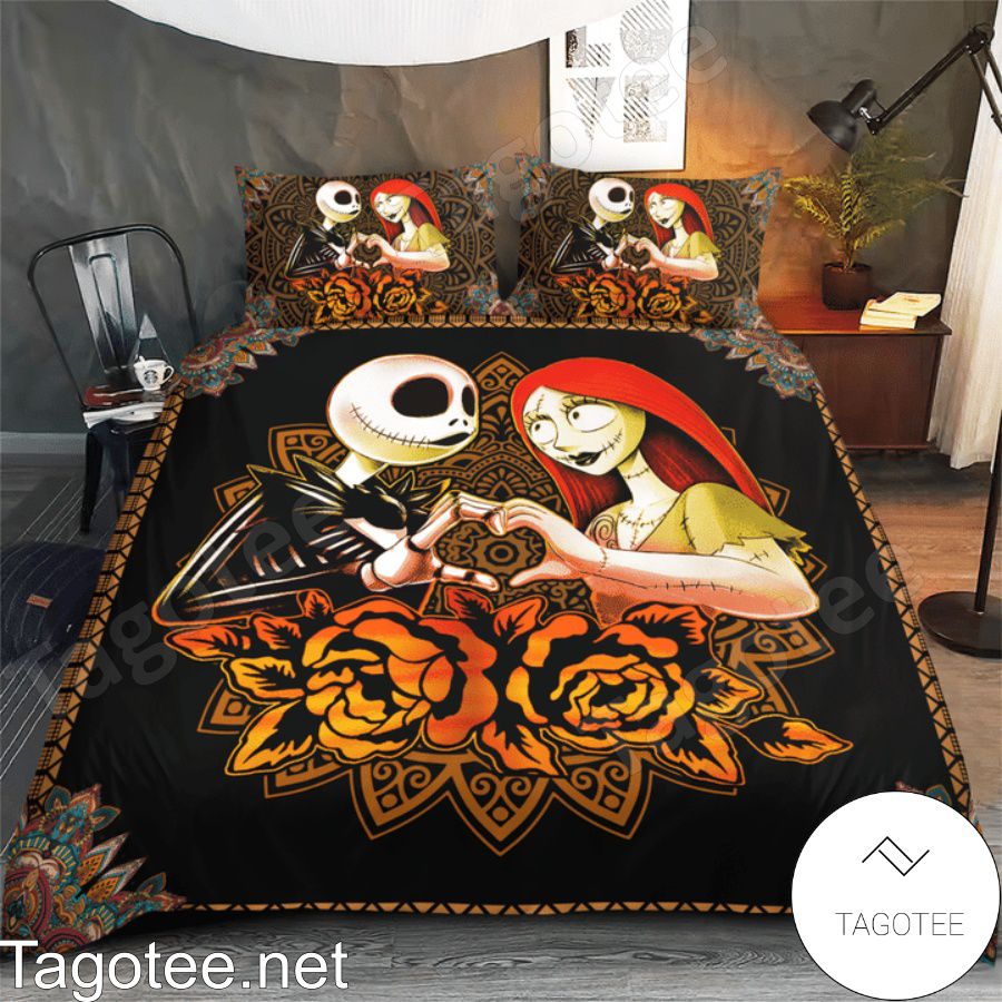 Jack And Sally Love Orange Mandala Flower Bedding Set a
