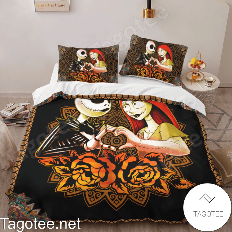 Jack And Sally Love Orange Mandala Flower Bedding Set b