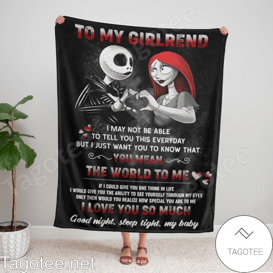 Jack And Sally To My Girlfriend You Mean The World To Me I Love You So Much Quilt Blanket