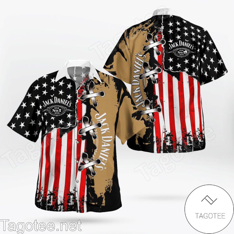 Jack Daniel's American Flag Color Hawaiian Shirt And Short