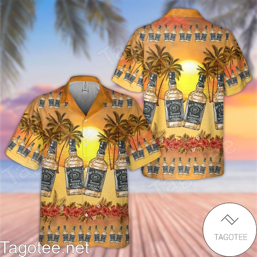 Jack Daniel's Palm Tree Sunset Hawaiian Shirt And Short