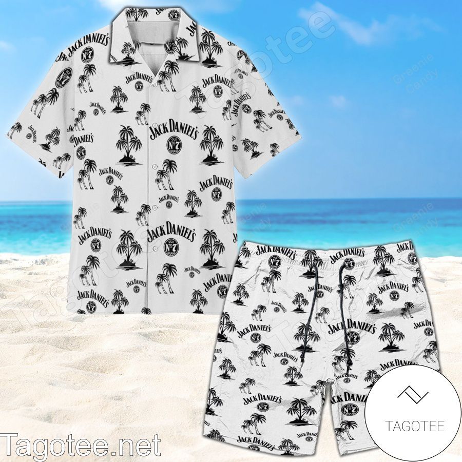 Jack Daniel's Palm Tree White Hawaiian Shirt And Short