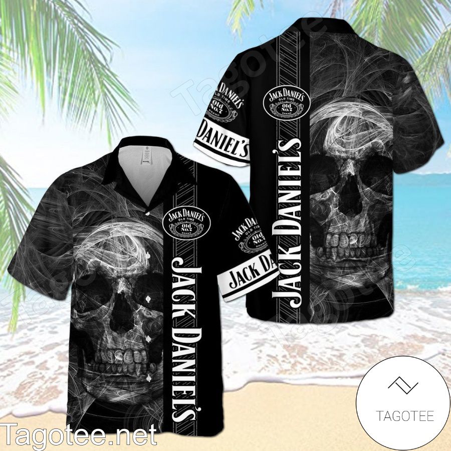 Jack Daniel's Smoky Skull Black Hawaiian Shirt And Short