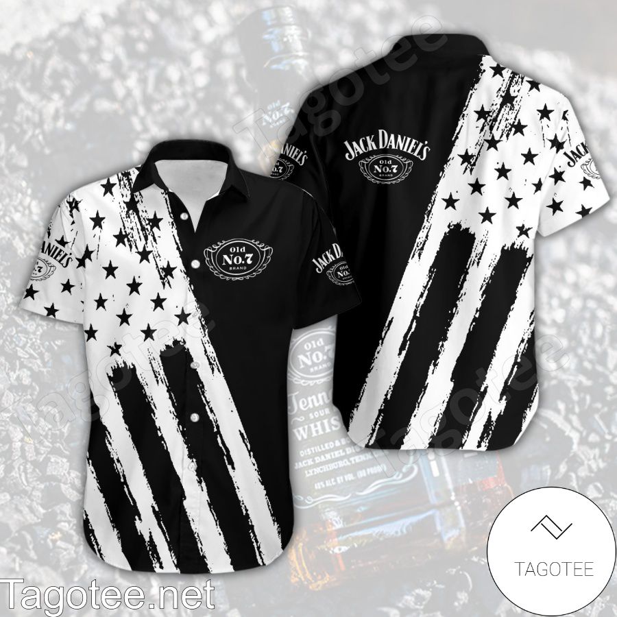 Jack Daniel's Usa Flag Pattern Black White Hawaiian Shirt And Short