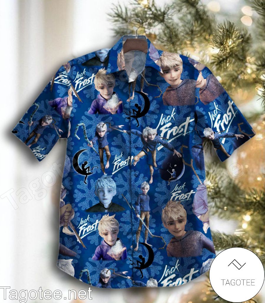 Jack Frost Snow Flower Print Blue Hawaiian Shirt