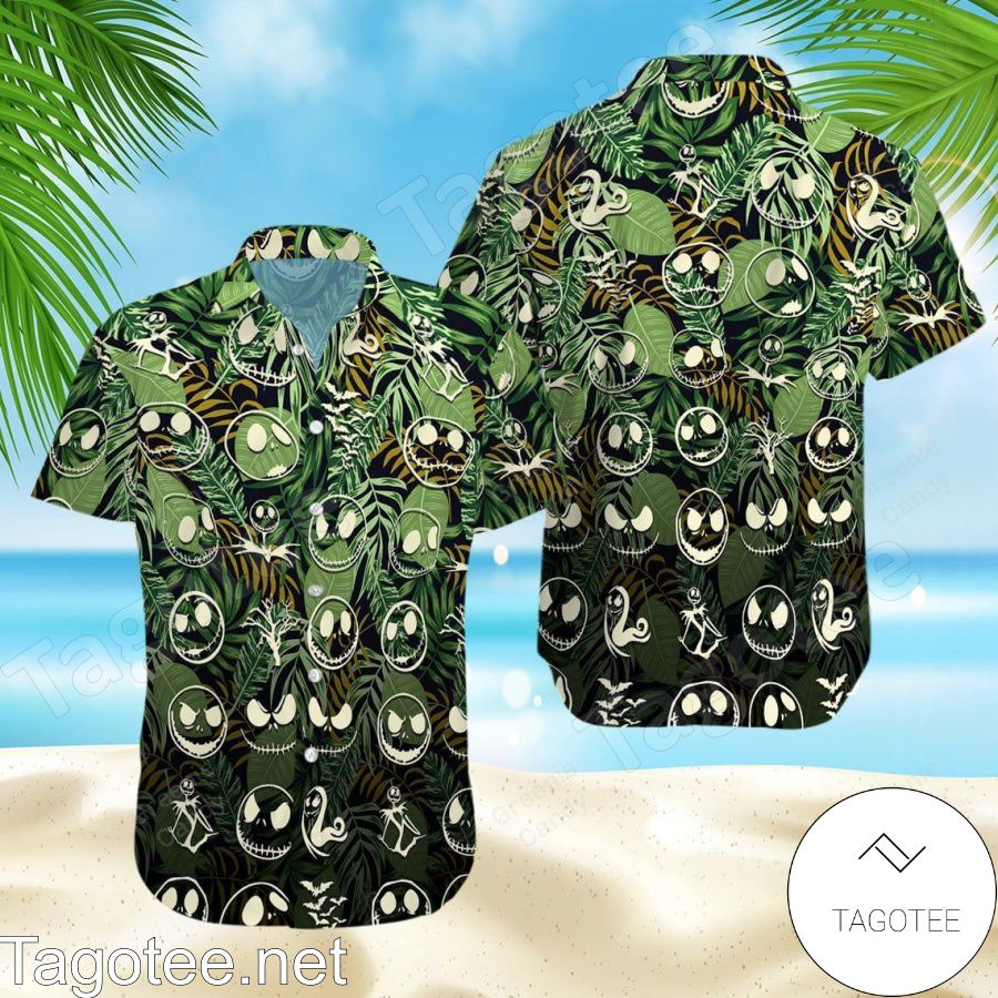 Jack Skellington Green Floral Unisex Hawaiian Shirt And Short