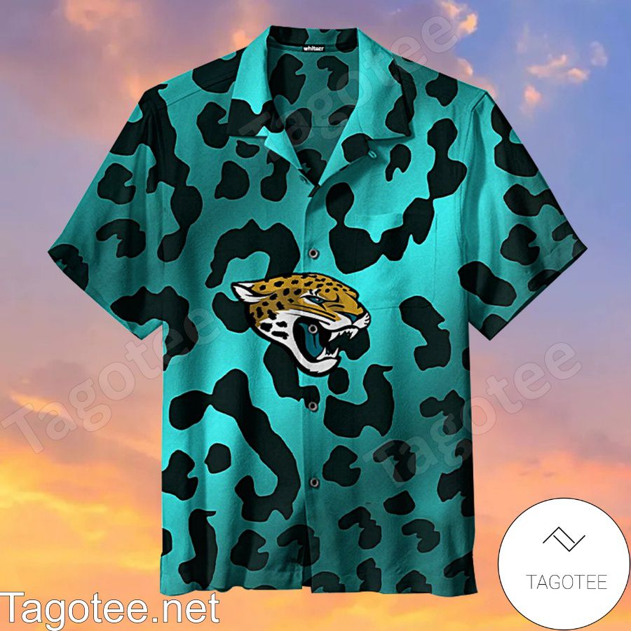 Jacksonville Jaguar Tiger Face And Leopard Print Teal Hawaiian Shirt