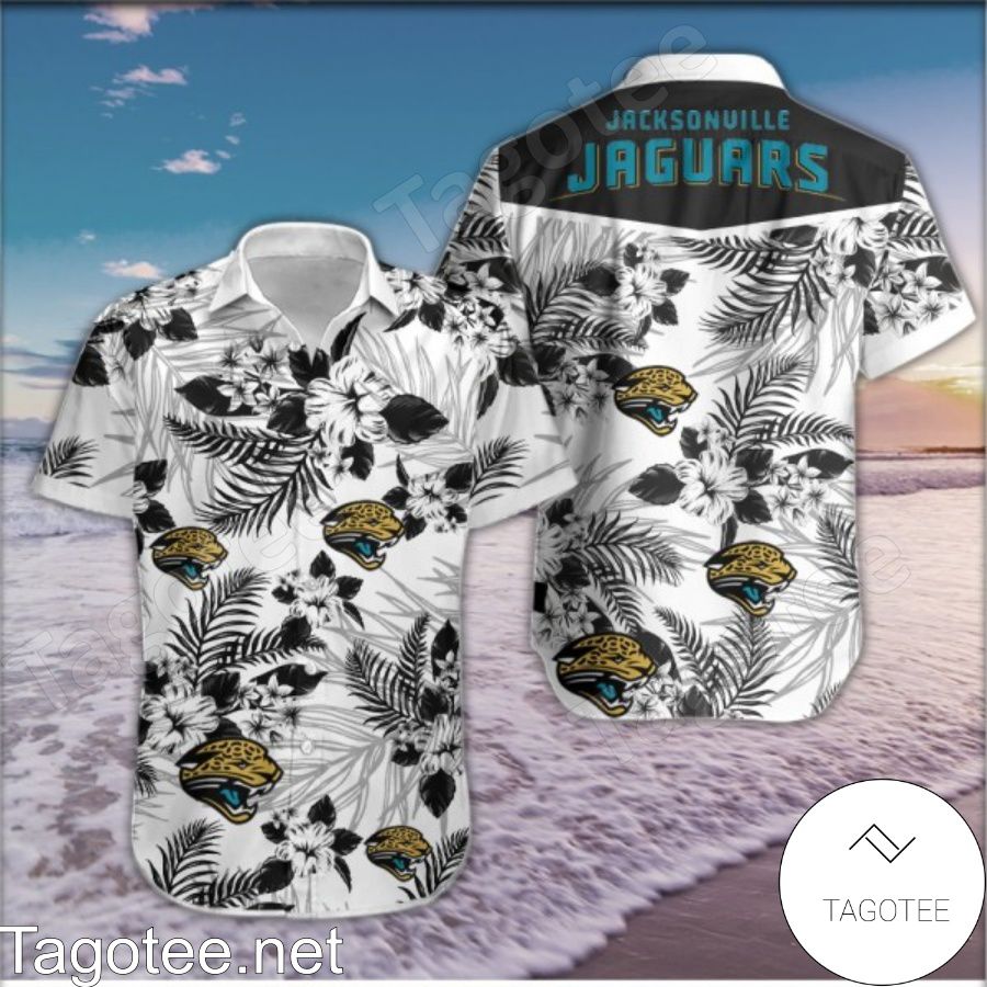 Jacksonville Jaguars Black Tropical Floral White Hawaiian Shirt