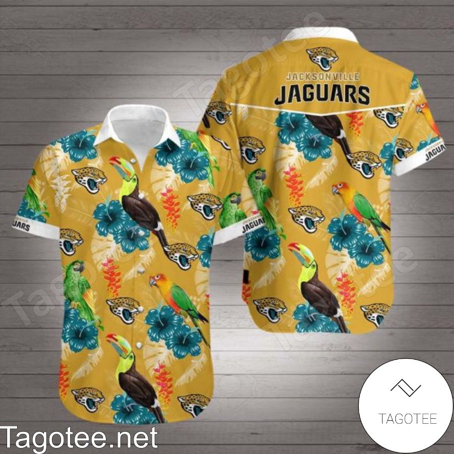 Jacksonville Jaguars Parrot Blue Hibiscus Yellow Hawaiian Shirt