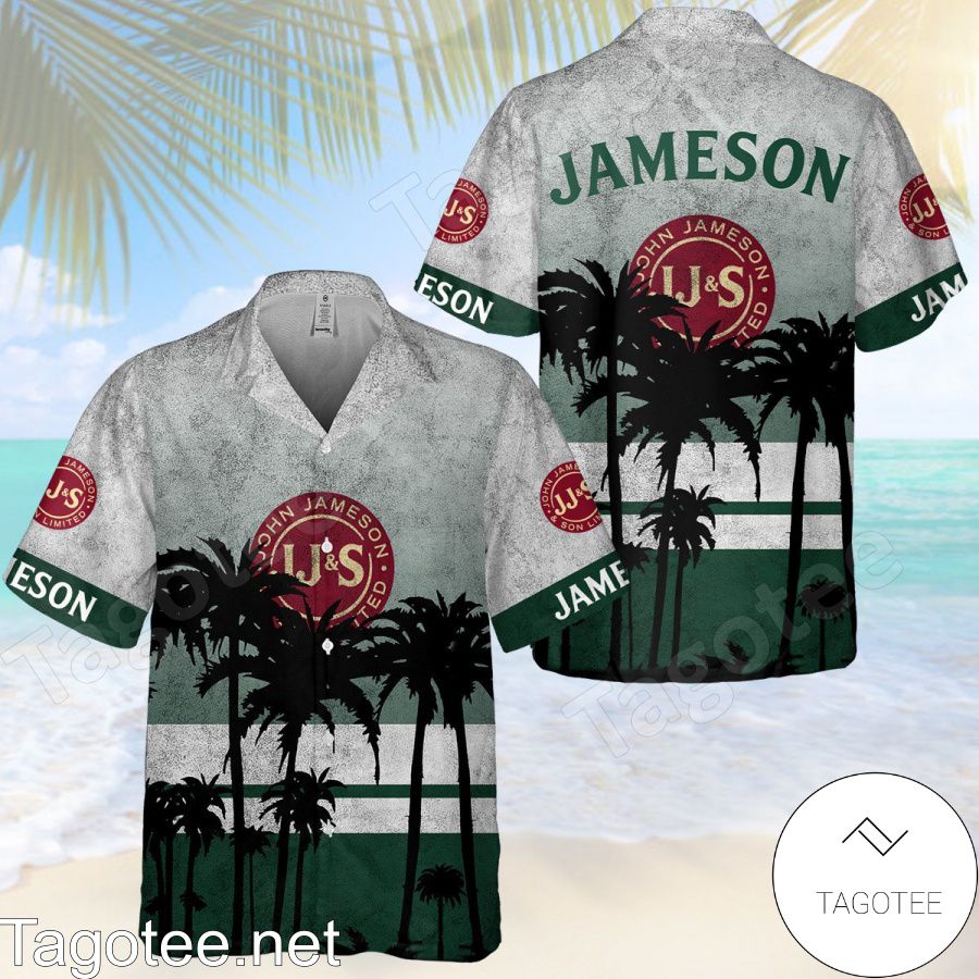 Jameson Irish Whiskey Palm Tree White Green Hawaiian Shirt And Short