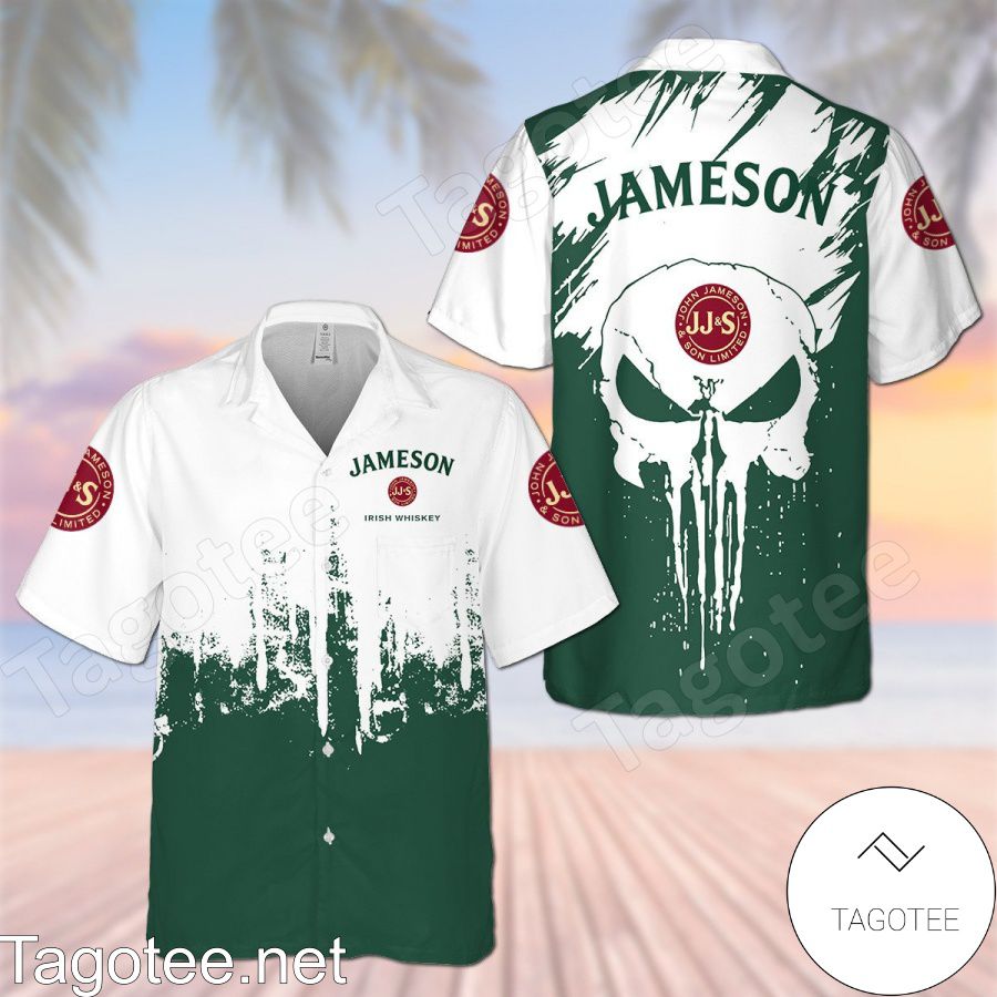 Jameson Irish Whiskey Skull White Dark Green Hawaiian Shirt And Short