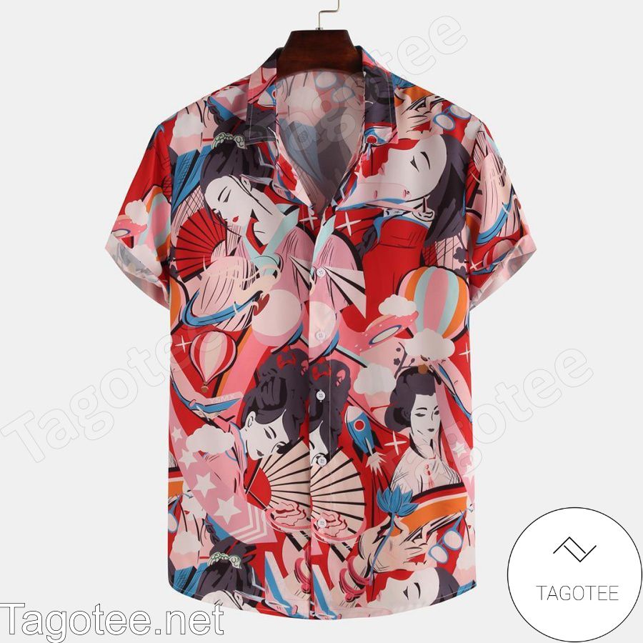 Japanese Geisha Print Hawaiian Shirt