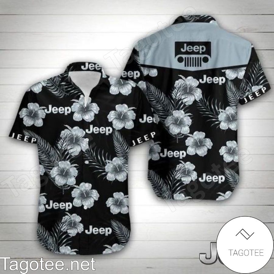 Jeep Grey Hibiscus Black Hawaiian Shirt