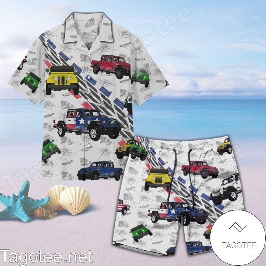 Jeep Unisex White Hawaiian Shirt And Short