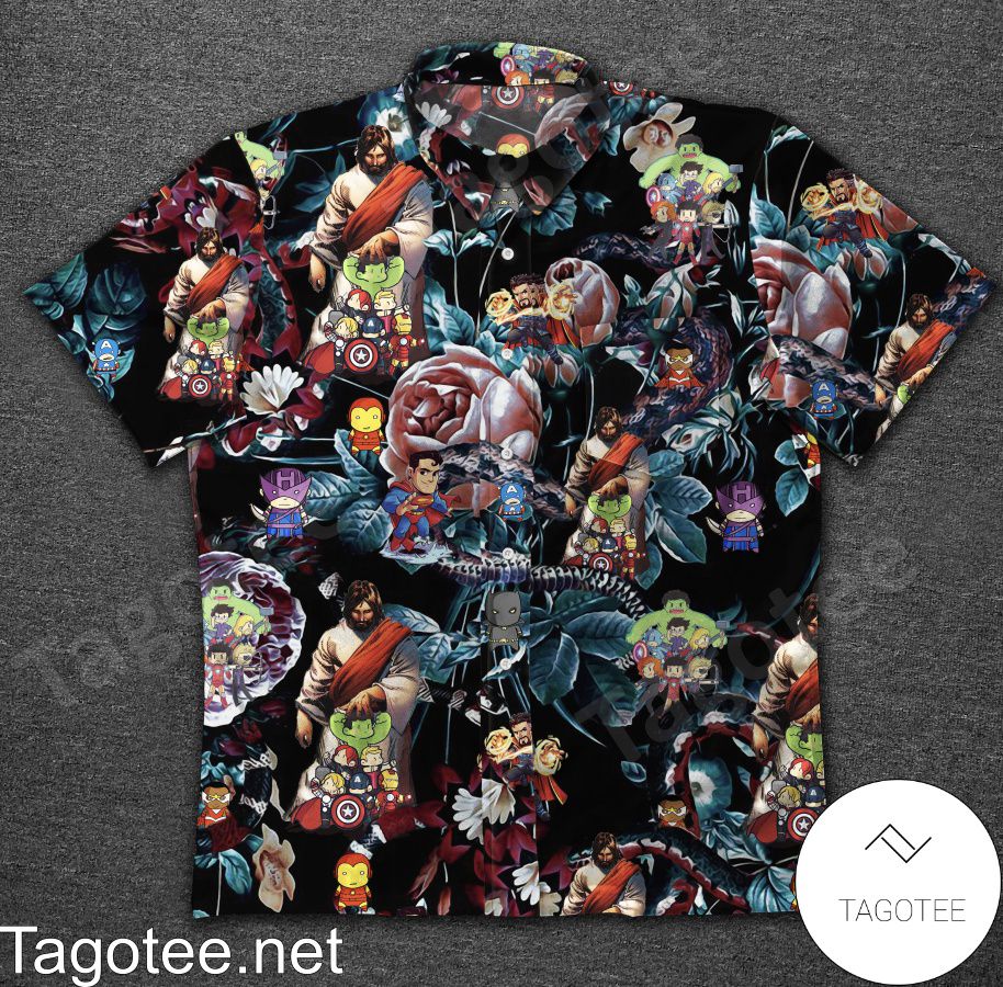 Jesus And Marvel Avengers Chibi Hawaiian Shirt