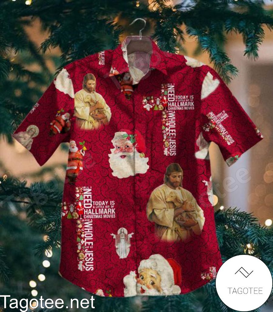 Jesus Hug Lamb And Santa Claus Christmas Red Hawaiian Shirt