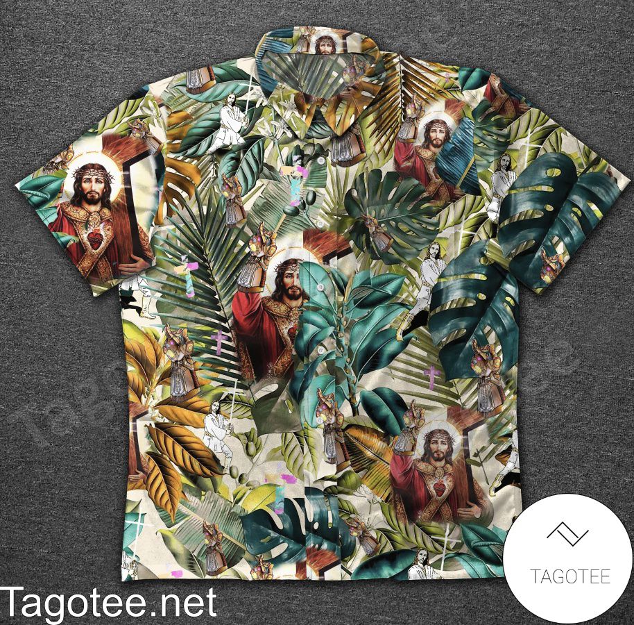 Jesus Marvel Leaf Print Hawaiian Shirt