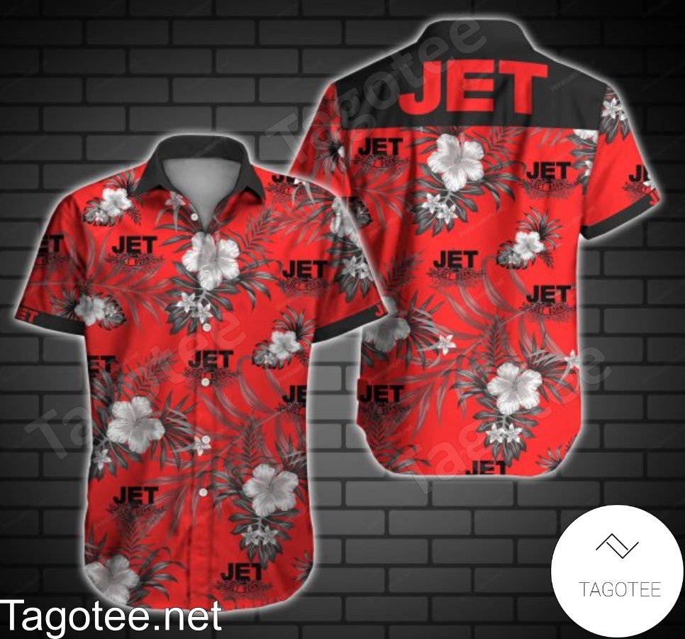 Jet Black Tropical Floral Red Hawaiian Shirt
