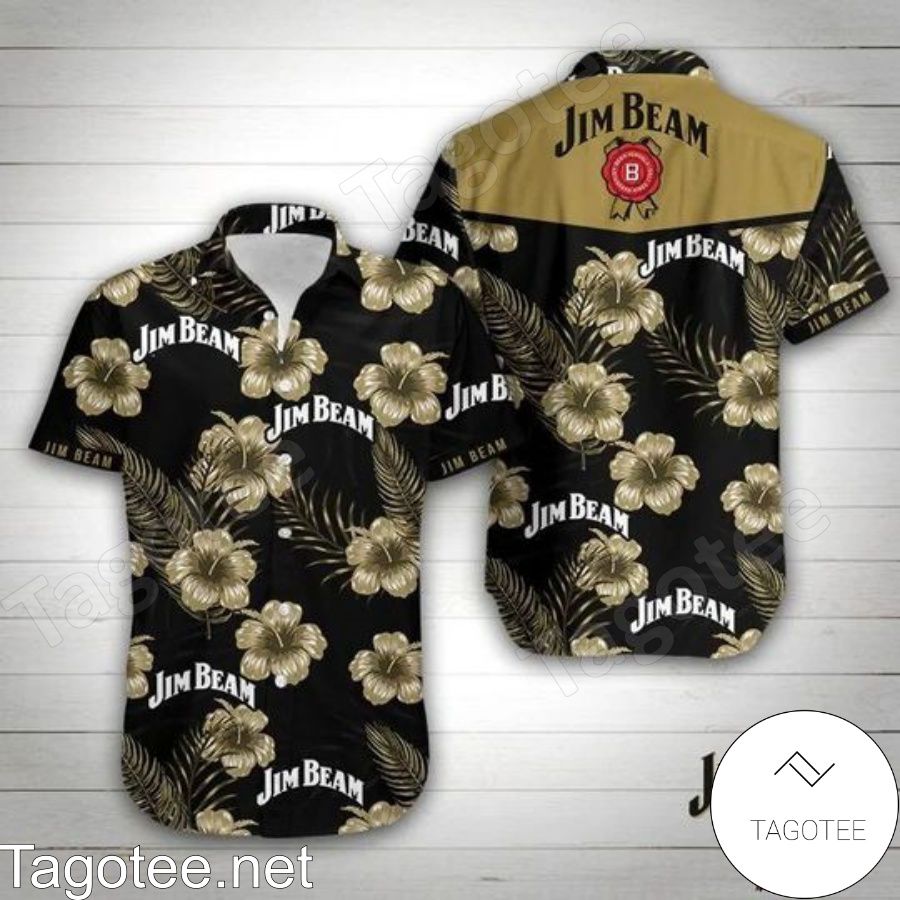 Jim Beam Gold Hibiscus Black Hawaiian Shirt