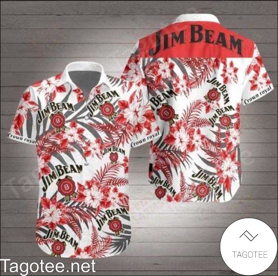 Jim Beam Red Tropical Floral White Hawaiian Shirt