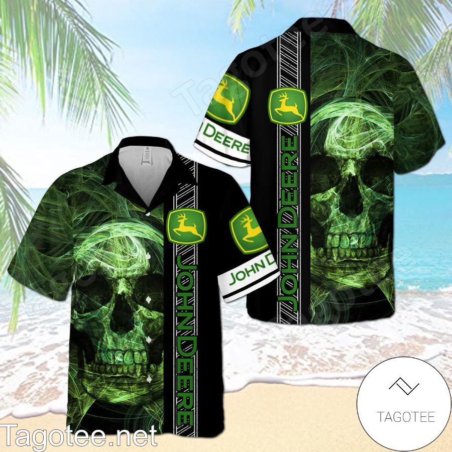 John Deere Smoky Green Skull Black Hawaiian Shirt And Short