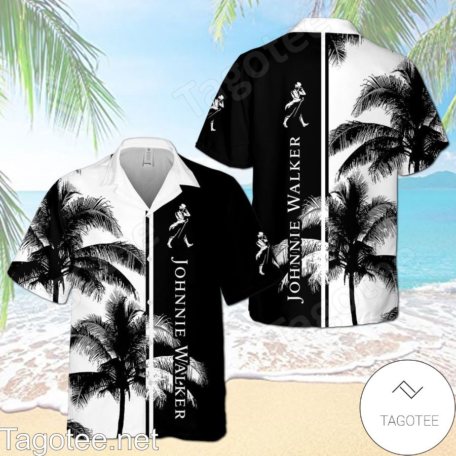 Johnnie Walker Palm Tree Black White Hawaiian Shirt And Short