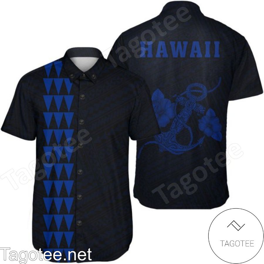 Kakau Polynesian Anchor Blue Hawaiian Shirt