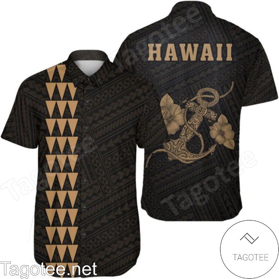 Kakau Polynesian Anchor Gold Hawaiian Shirt