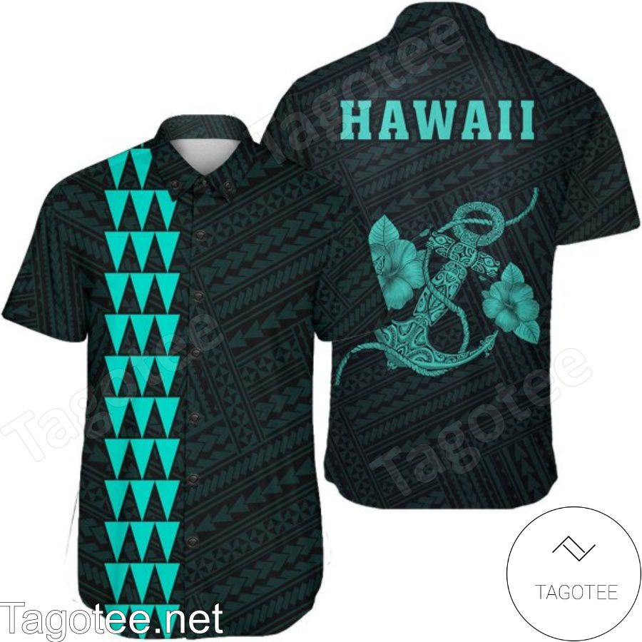 Kakau Polynesian Anchor Turquoise Hawaiian Shirt